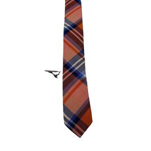 Skinny Tie Madness Mens Plaid Necktie Officer Orange Slim Fit Cotton Tie SKM2128